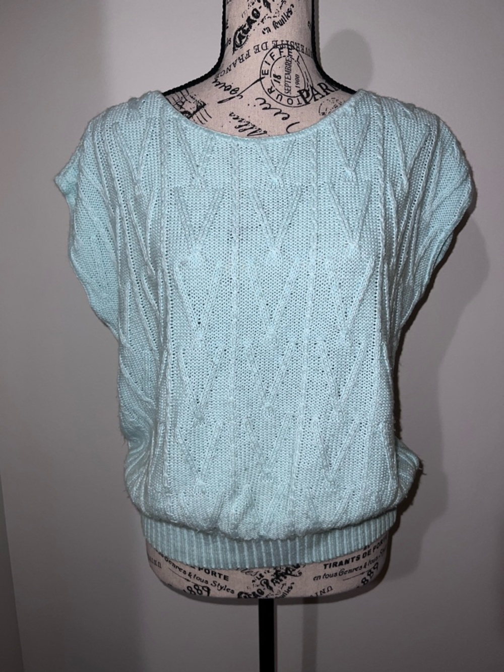 Vintage 80s Contemporary Casuals Pastel Mint Knit Sweater Vest Top USA Large